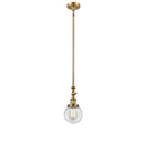 Beacon Mini Pendant shown in the Brushed Brass finish with a Clear shade