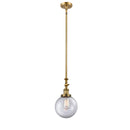 Beacon Mini Pendant shown in the Brushed Brass finish with a Clear shade