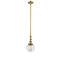 Beacon Mini Pendant shown in the Brushed Brass finish with a Seedy shade