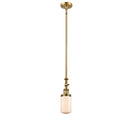 Dover Mini Pendant shown in the Brushed Brass finish with a Matte White shade