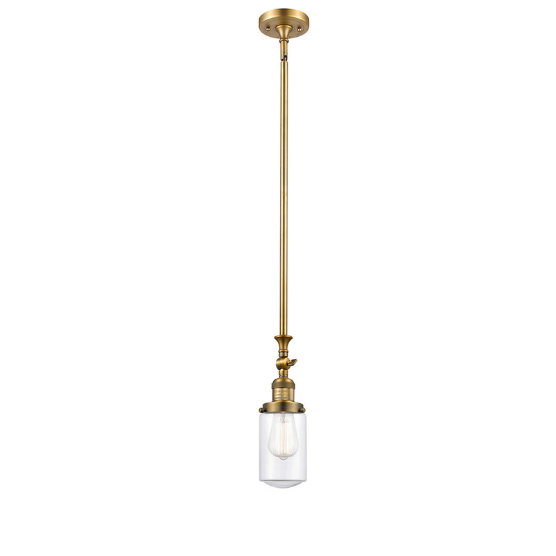 Dover Mini Pendant shown in the Brushed Brass finish with a Clear shade