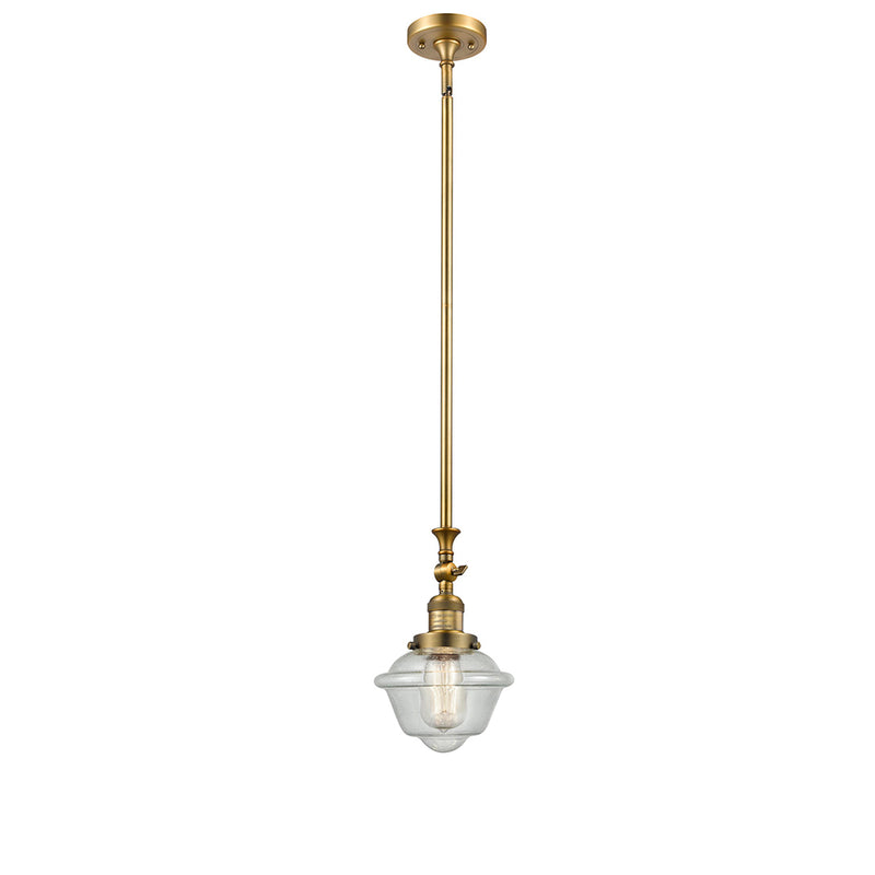 Oxford Mini Pendant shown in the Brushed Brass finish with a Seedy shade