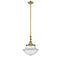 Oxford Mini Pendant shown in the Brushed Brass finish with a Clear shade