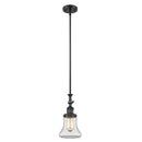 Bellmont Mini Pendant shown in the Matte Black finish with a Clear shade