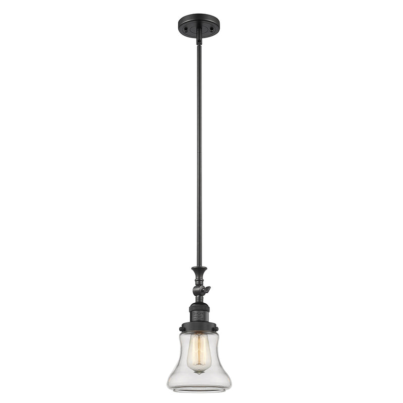 Bellmont Mini Pendant shown in the Matte Black finish with a Clear shade