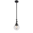 Beacon Mini Pendant shown in the Matte Black finish with a Seedy shade