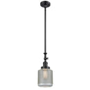 Stanton Mini Pendant shown in the Matte Black finish with a Clear Wire Mesh shade