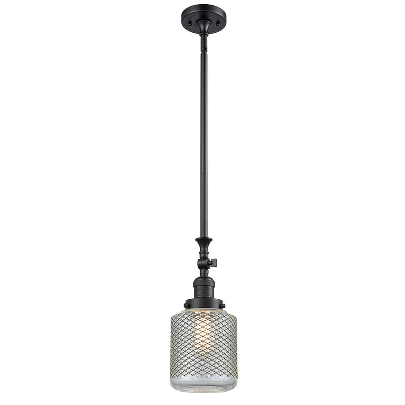 Stanton Mini Pendant shown in the Matte Black finish with a Clear Wire Mesh shade