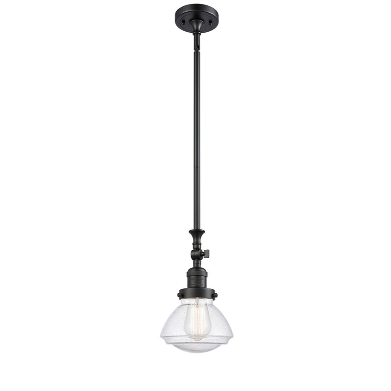 Olean Mini Pendant shown in the Matte Black finish with a Seedy shade