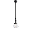 Olean Mini Pendant shown in the Matte Black finish with a Seedy shade