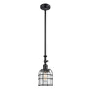 Bell Cage Mini Pendant shown in the Matte Black finish with a Seedy shade