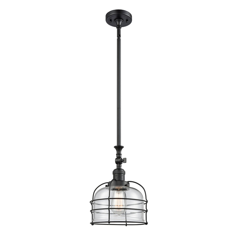 Bell Cage Mini Pendant shown in the Matte Black finish with a Clear shade