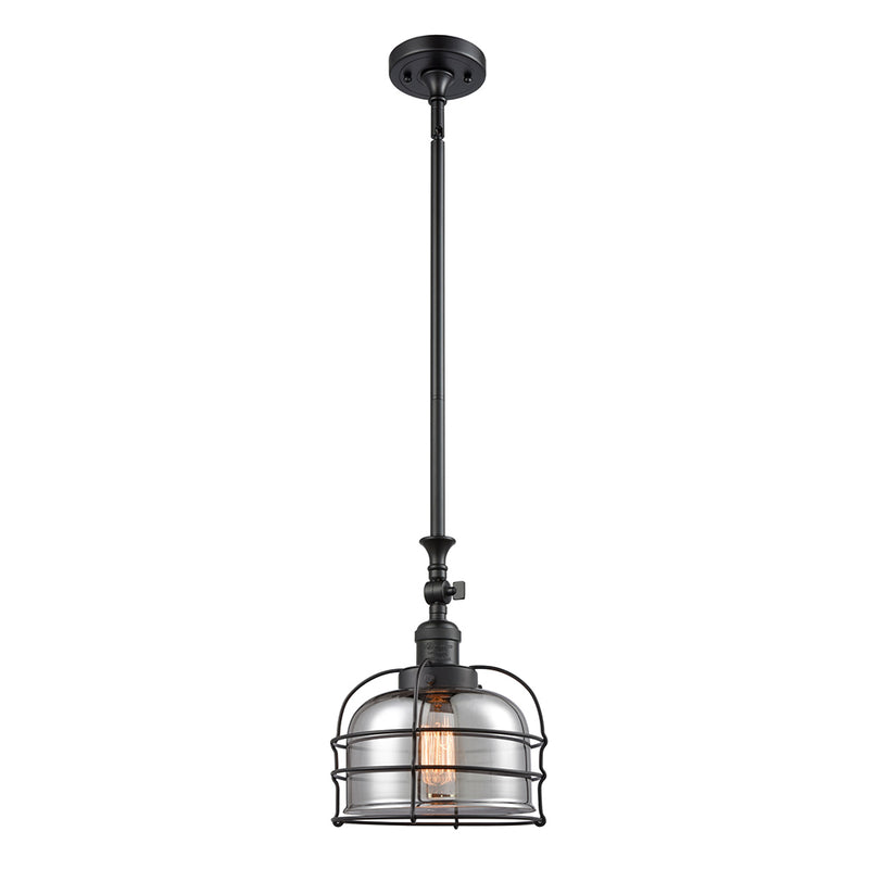 Bell Cage Mini Pendant shown in the Matte Black finish with a Plated Smoke shade