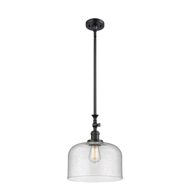 Bell Mini Pendant shown in the Matte Black finish with a Seedy shade