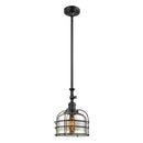 Bell Cage Mini Pendant shown in the Matte Black finish with a Silver Plated Mercury shade