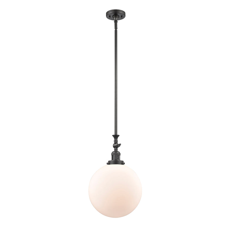 Beacon Mini Pendant shown in the Oil Rubbed Bronze finish with a Matte White shade