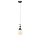 Beacon Mini Pendant shown in the Oil Rubbed Bronze finish with a Matte White shade