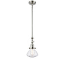 Olean Mini Pendant shown in the Polished Nickel finish with a Clear shade