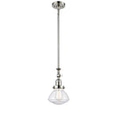 Olean Mini Pendant shown in the Polished Nickel finish with a Seedy shade