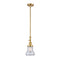 Bellmont Mini Pendant shown in the Satin Gold finish with a Clear shade