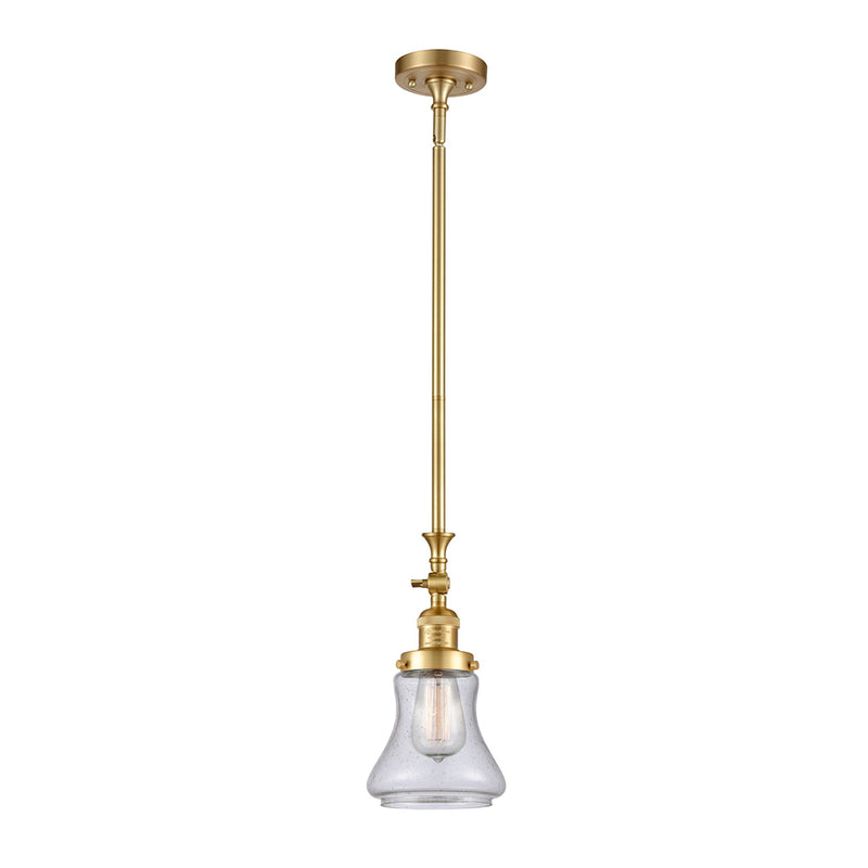 Bellmont Mini Pendant shown in the Satin Gold finish with a Seedy shade