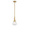 Olean Mini Pendant shown in the Satin Gold finish with a Seedy shade