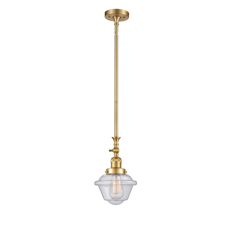 Oxford Mini Pendant shown in the Satin Gold finish with a Seedy shade