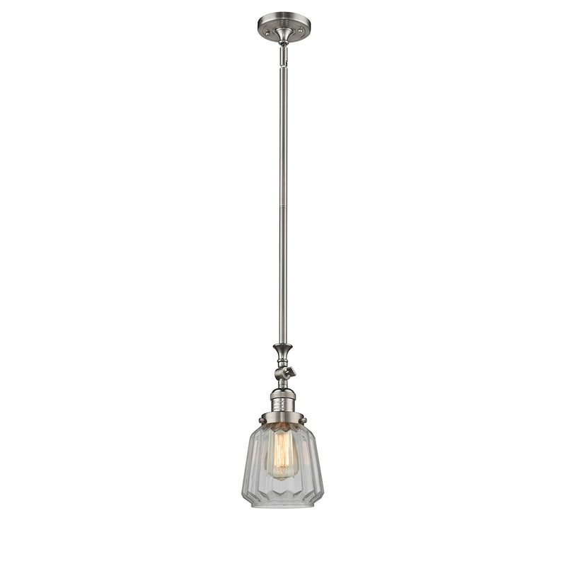 Chatham Mini Pendant shown in the Brushed Satin Nickel finish with a Clear shade