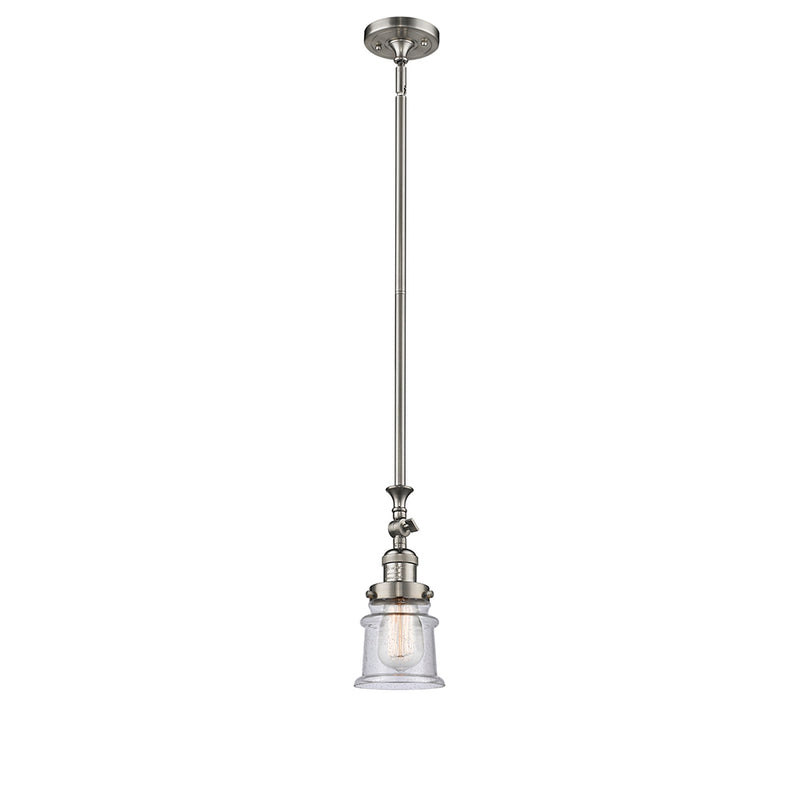 Canton Mini Pendant shown in the Brushed Satin Nickel finish with a Seedy shade