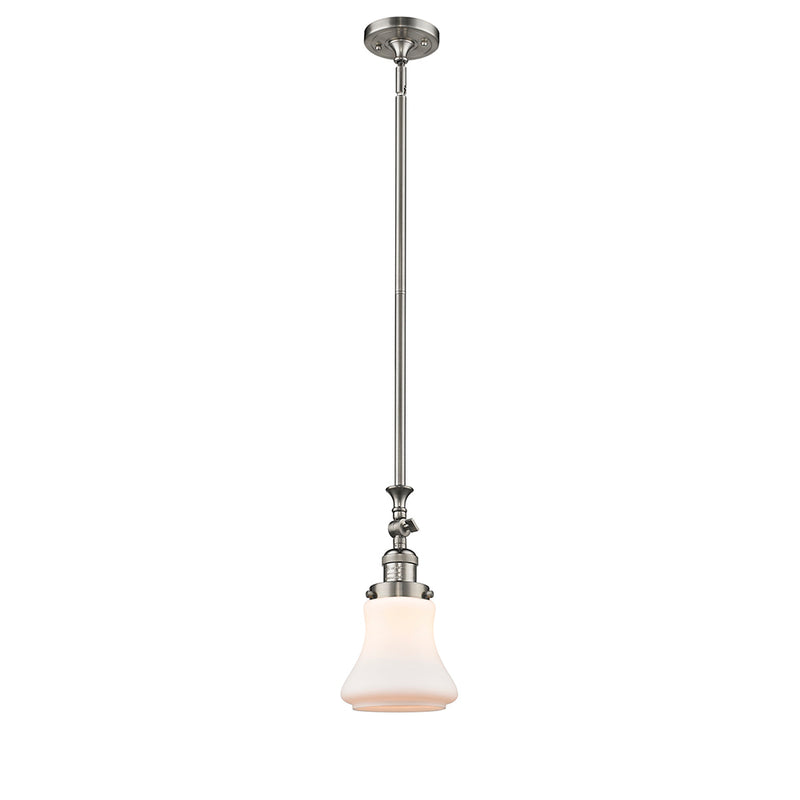 Bellmont Mini Pendant shown in the Brushed Satin Nickel finish with a Matte White shade