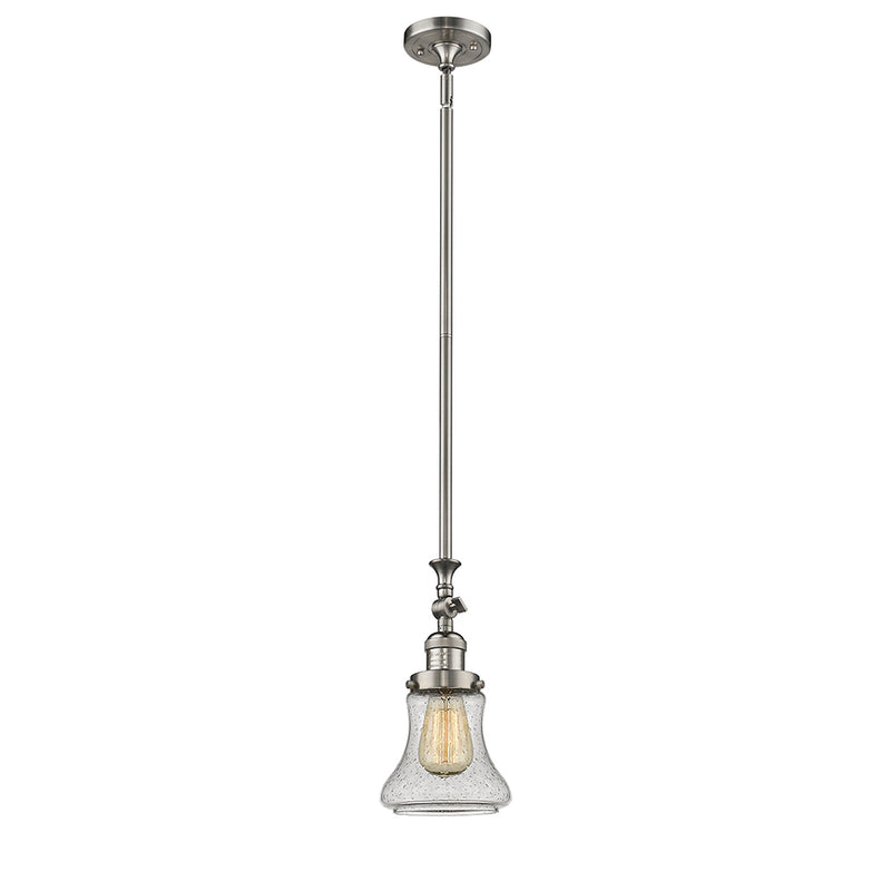 Bellmont Mini Pendant shown in the Brushed Satin Nickel finish with a Seedy shade