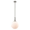 Beacon Mini Pendant shown in the Brushed Satin Nickel finish with a Matte White shade