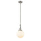 Beacon Mini Pendant shown in the Brushed Satin Nickel finish with a Matte White shade