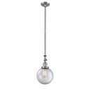 Beacon Mini Pendant shown in the Brushed Satin Nickel finish with a Clear shade