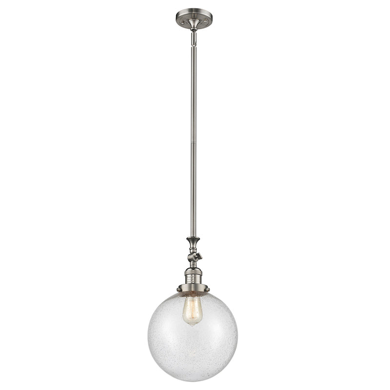 Beacon Mini Pendant shown in the Brushed Satin Nickel finish with a Seedy shade