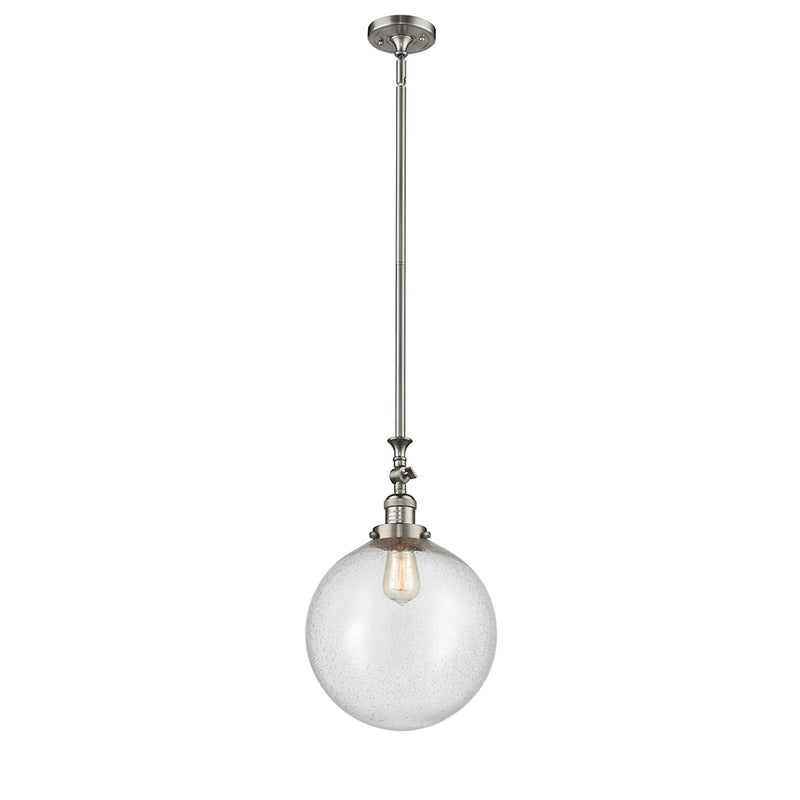 Beacon Mini Pendant shown in the Brushed Satin Nickel finish with a Seedy shade