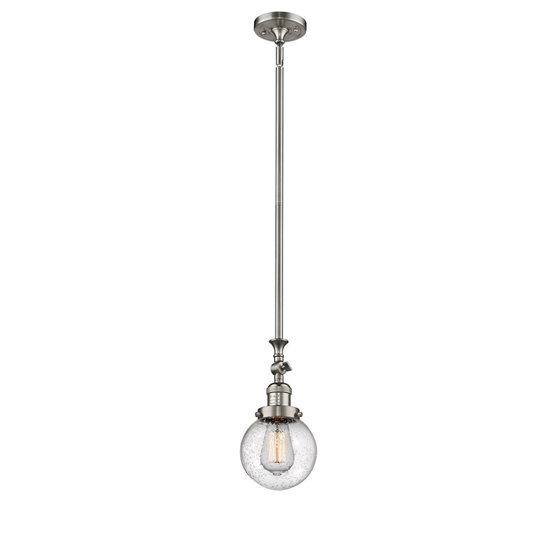 Beacon Mini Pendant shown in the Brushed Satin Nickel finish with a Seedy shade