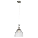 Seneca Falls Mini Pendant shown in the Brushed Satin Nickel finish with a Clear Halophane shade