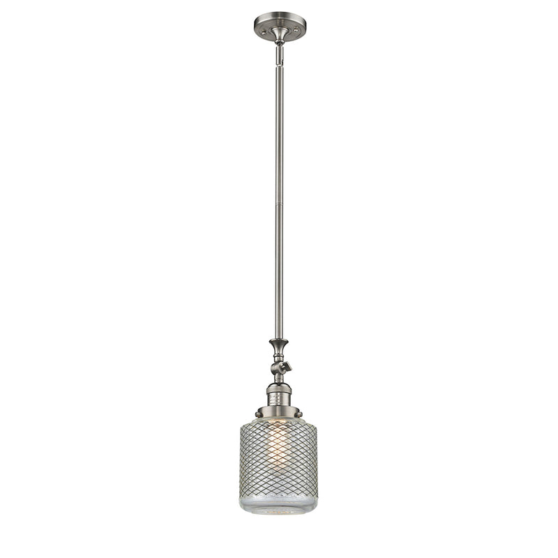 Stanton Mini Pendant shown in the Brushed Satin Nickel finish with a Clear Wire Mesh shade