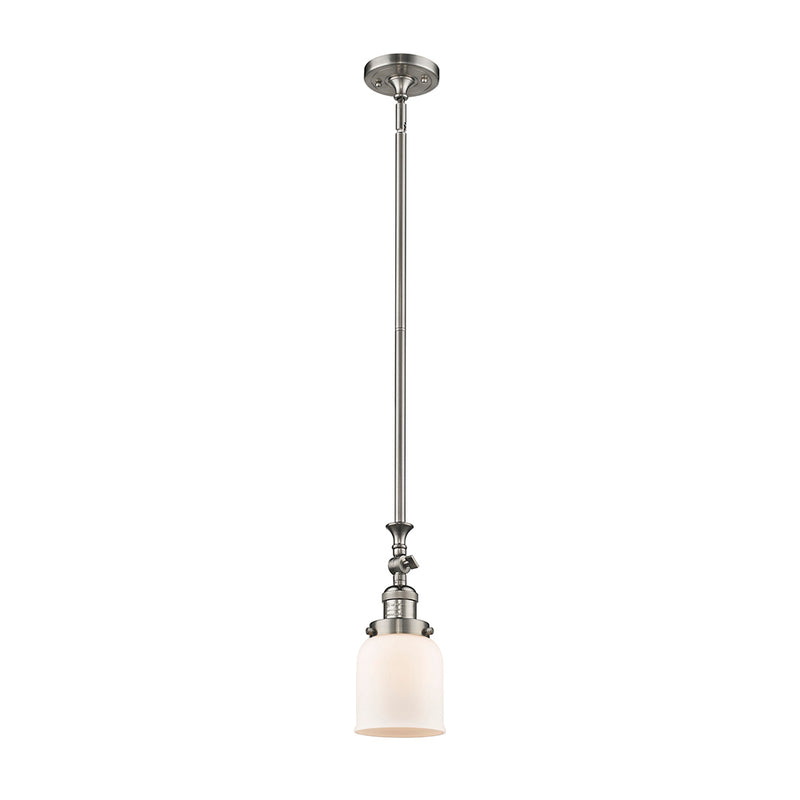 Bell Mini Pendant shown in the Brushed Satin Nickel finish with a Matte White shade