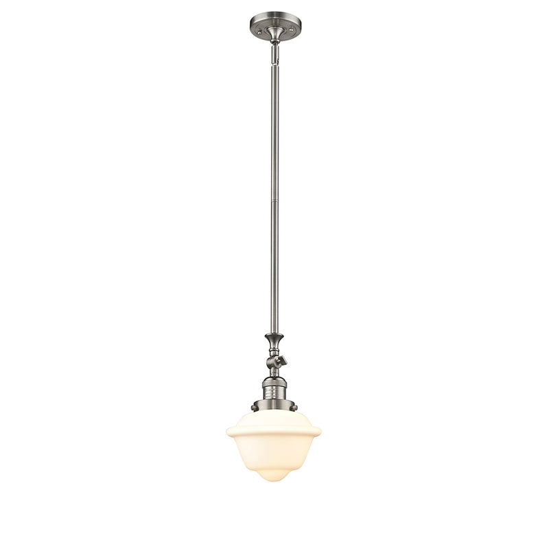 Oxford Mini Pendant shown in the Brushed Satin Nickel finish with a Matte White shade