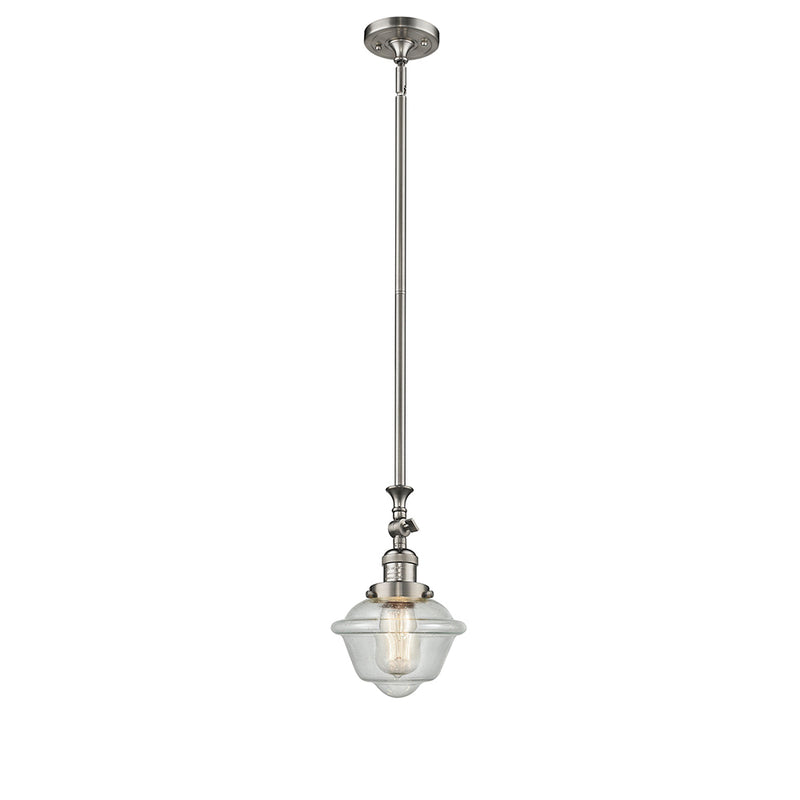 Oxford Mini Pendant shown in the Brushed Satin Nickel finish with a Seedy shade