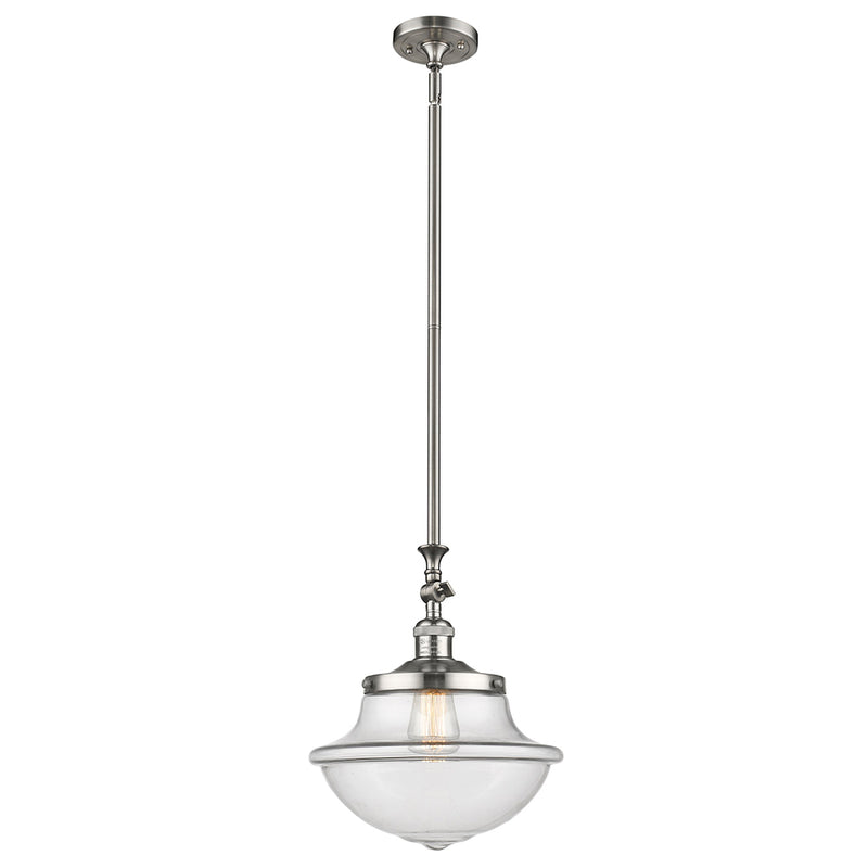 Oxford Mini Pendant shown in the Brushed Satin Nickel finish with a Clear shade