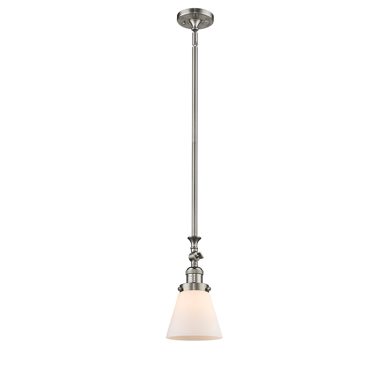 Cone Mini Pendant shown in the Brushed Satin Nickel finish with a Matte White shade