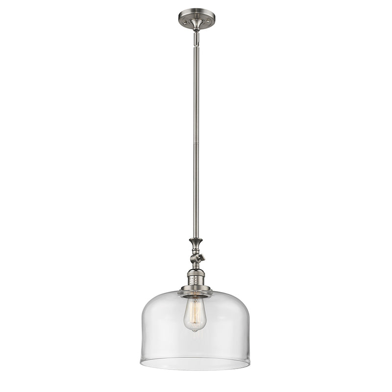 Bell Mini Pendant shown in the Brushed Satin Nickel finish with a Clear shade