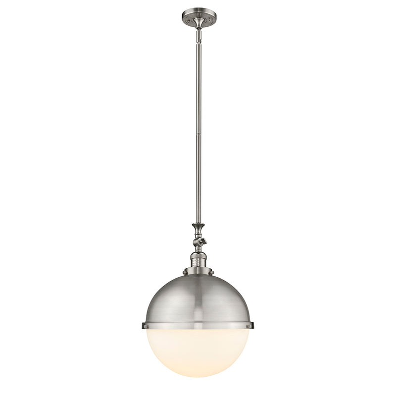 Hampden Pendant shown in the Brushed Satin Nickel finish with a Matte White shade