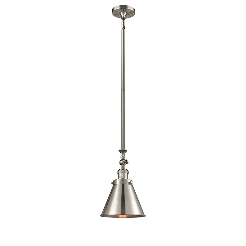 Appalachian Mini Pendant shown in the Brushed Satin Nickel finish with a Brushed Satin Nickel shade