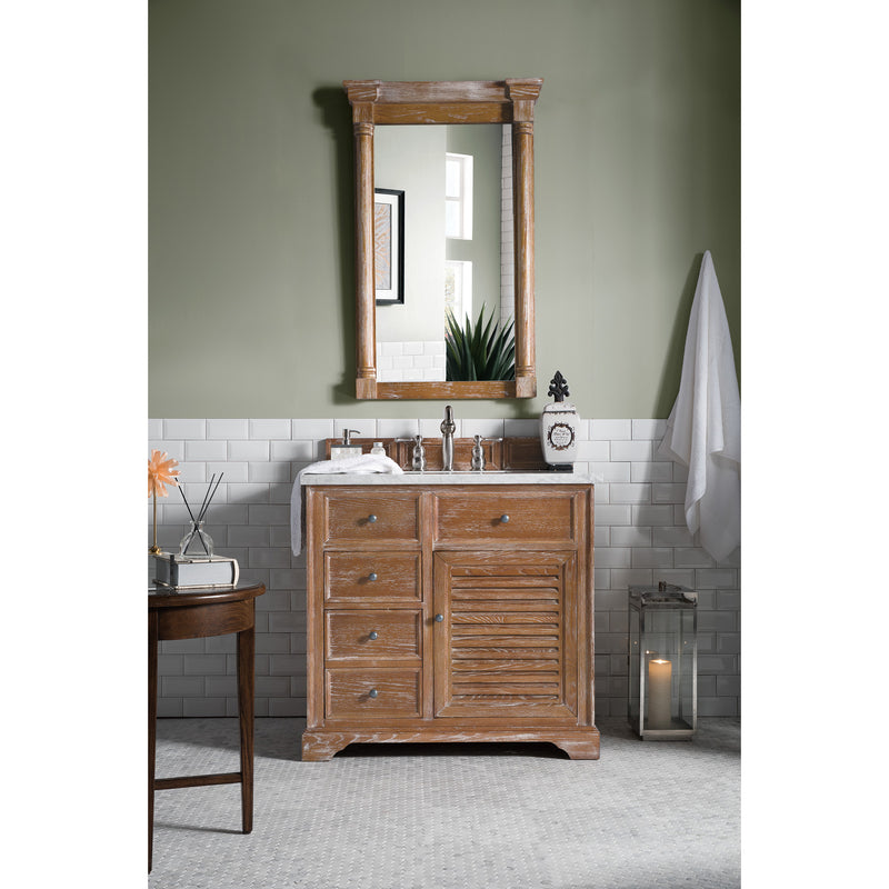 James Martin Savannah 36" Driftwood Single Vanity with 3 cm Carrara Marble Top 238-104-5511-3CAR