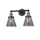 Cone Bath Vanity Light shown in the Black Antique Brass finish with a Plated Smoke shade