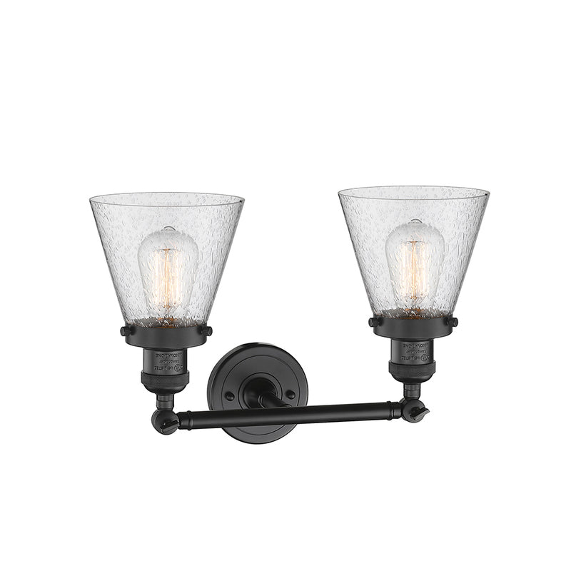 Innovations Lighting Small Cone 2 Light Bath Vanity Light Part Of The Franklin Restoration Collection 208-BK-G64-LED